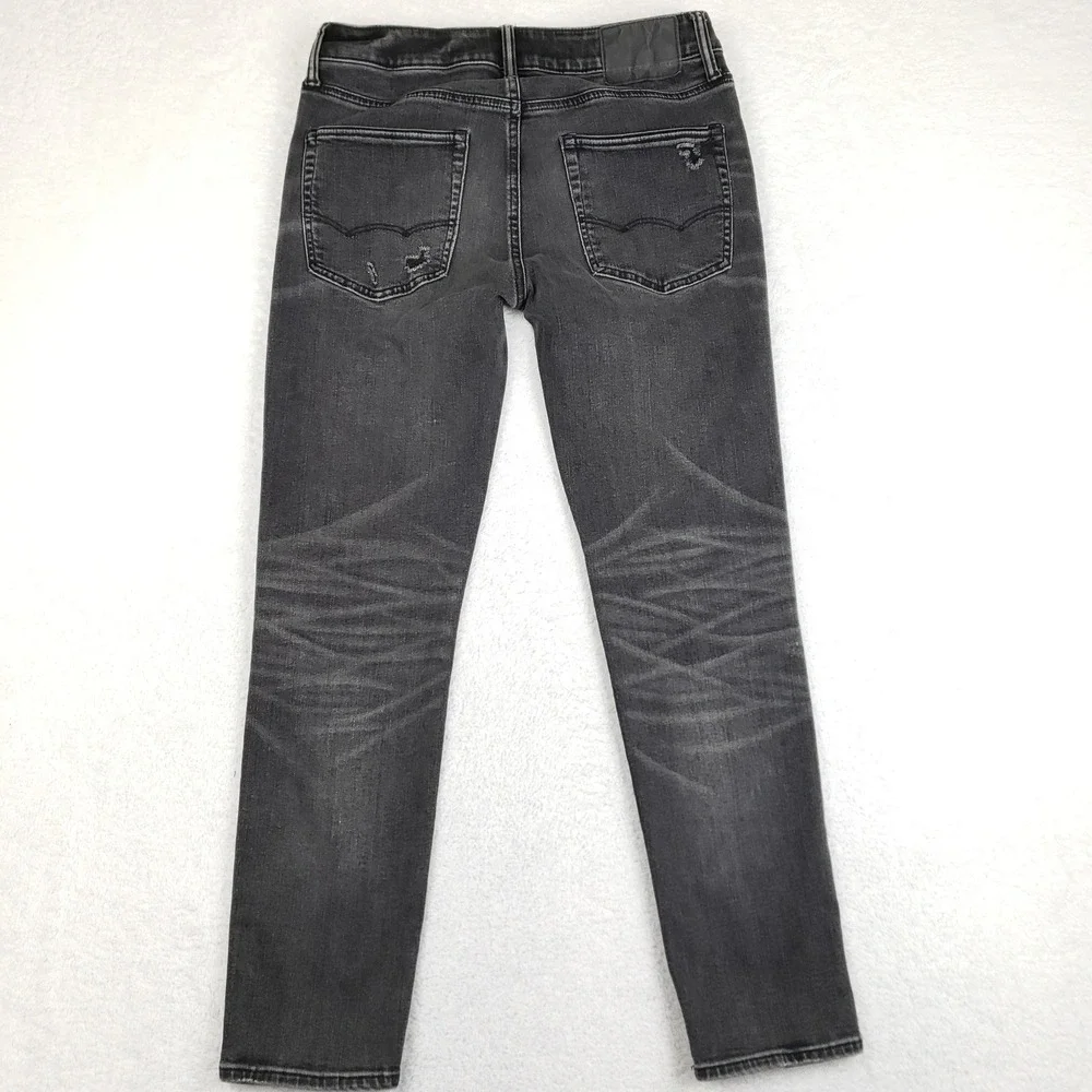 American Eagle Airflex+ Mens Skinny Distressed Jeans Washed Black 31x30 Patched